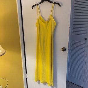 Yellow Spaghetti Strap Satin Slip Dress